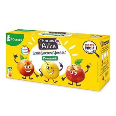 Charles et Alice Compote Gourde Pomme Sans sucres ajoutés, 12x90g