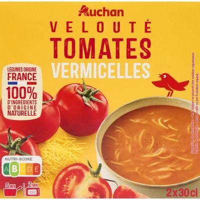 Auchan Velouté Tomates Vermicelles Soupe liquide en brique individuelle, 2x30cl