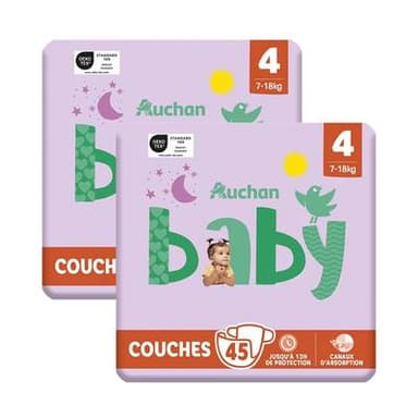 Auchan Baby Couches taille 4 (7-18kg), Lot de 2x45 couches