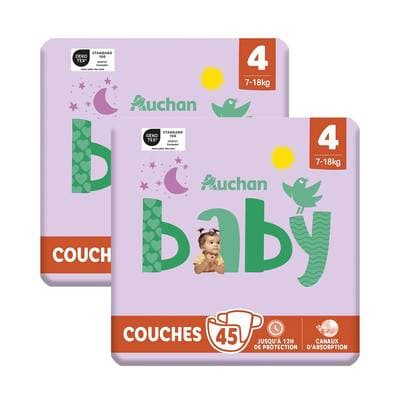 Auchan Baby Couches taille 4 (7-18kg), Lot de 2x45 couches