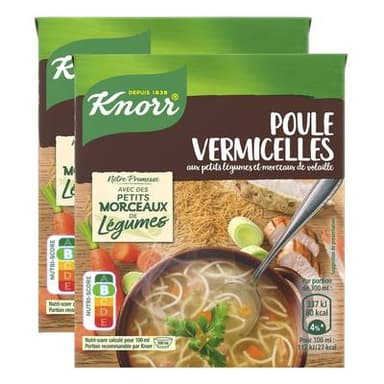 Knorr & La Potagère Soupe Poule Vermicelles aux petits légumes et morceaux de volaille, Lot de 2x30cl