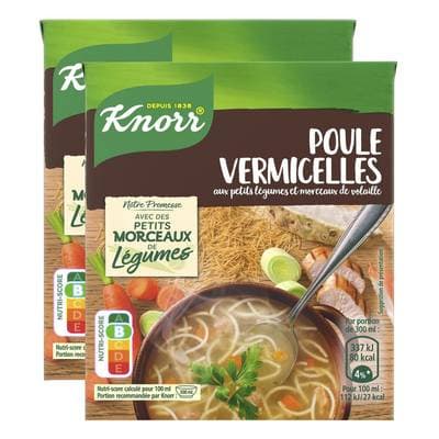 Knorr & La Potagère Soupe Poule Vermicelles aux petits légumes et morceaux de volaille, Lot de 2x30cl