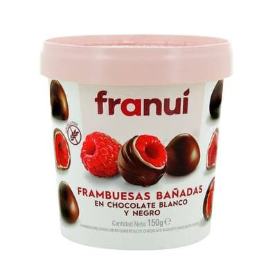 Franui Framboises fraiches entières enrobées de chocolat noir, 150g