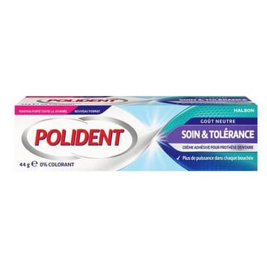 Polident Crème fixative pour prothèse dentaire Soin et tolérance goût neutre, 44g