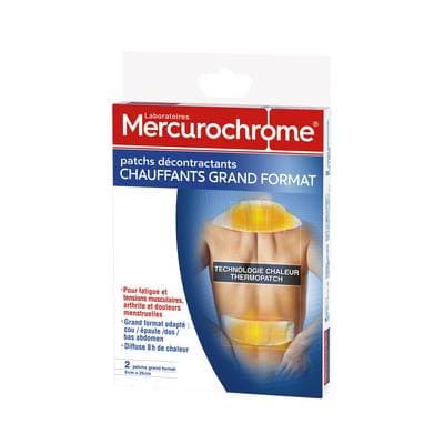 Mercurochrome Patch Chauffant Décontractant Grand Format, 2 pièces