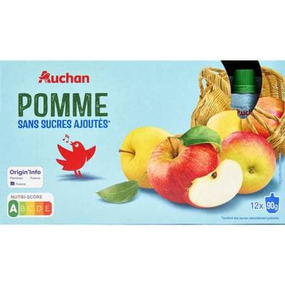 Auchan Compote Gourde Pomme Sans Sucres Ajoutés, 12x90g