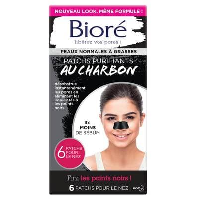 Bioré Patchs purifiants au charbon pour le nez, 6  pièces