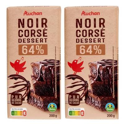 Auchan Tablette de chocolat noir pâtissier corsé 64% cacao, Lot de 2x200g