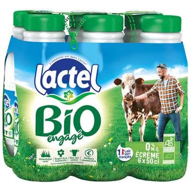 Lactel Lait Bio écrémé 0% mg, 6x50cl