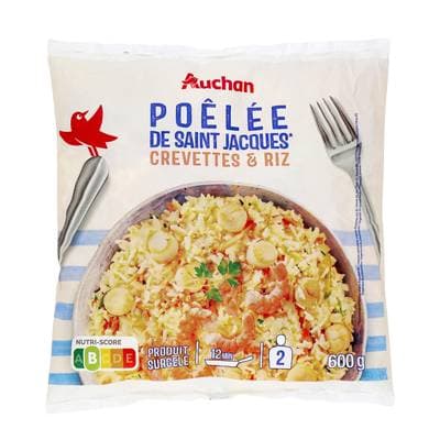 Auchan Poêlée de Saint-Jacques, crevettes et riz, 600g