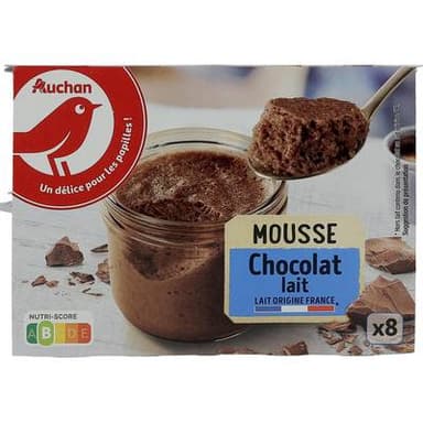 Auchan Mousse au chocolat au lait, 8x60g
