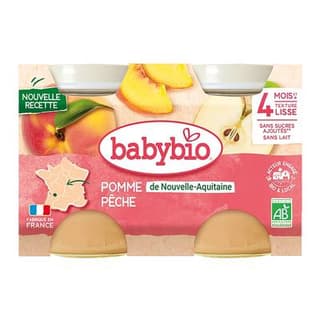 Babybio Pêche Pomme d'Aquitaine bio Pot Bébé dès 4 mois, 2x130g