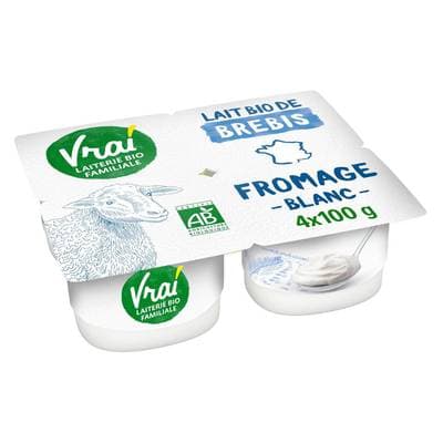 Vrai Fromage Blanc Bio Brebis, 4x100g