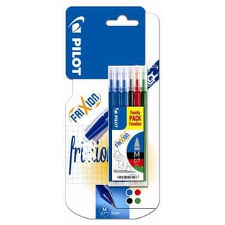 Pilot 6 Recharges stylo frixion encre bleue, rouge, noire et vert pointe moyenne, 6  recharges