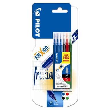 Pilot 6 Recharges stylo frixion encre bleue, rouge, noire et vert pointe moyenne, 6  recharges