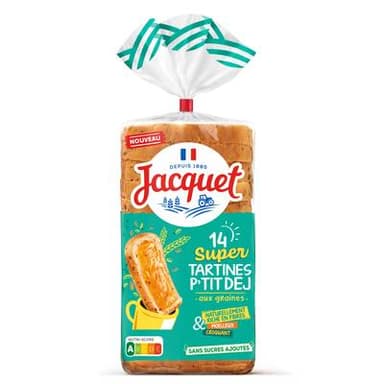 Jacquet Pain de Mie Super Tartines P'tit Dej aux Graines, 14 tranches - 410g