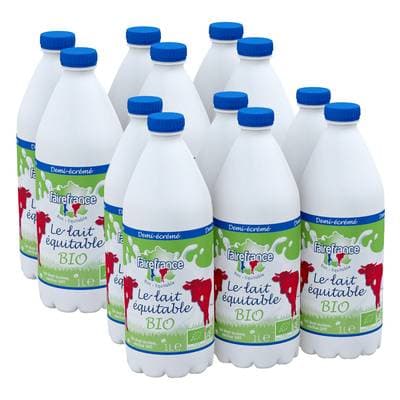 Faire France Lait Equitable Bio 1/2 écrémé, Lot de 2 - 6x1L