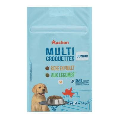 Auchan Croquettes poulet et légumes pour chiot, 3kg