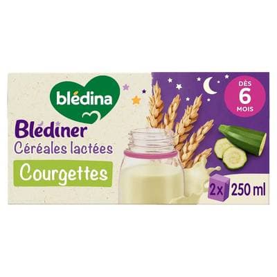 Blédina - Blédîner Céréales lactées Courgettes Brique Bébé Dès 6 mois, 2x25cl