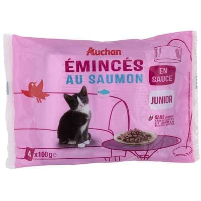 Auchan Sachets Emincés en sauce saumon ASC pour chat junior, 4x100g
