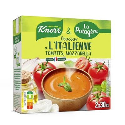 Knorr & La Potagère Douceur à L'italienne Tomates, Mozzarella Soupe liquide en brique individuelle, 2x30cl