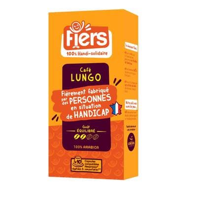 Fiers Café Capsule Nespresso Lungo pur arabica intensité 2, 10 capsules