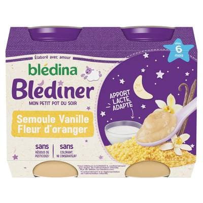 Blédina - Blédîner Semoule Vanille Fleur d'Oranger Pot Bébé Dès 6 mois, 2x200g