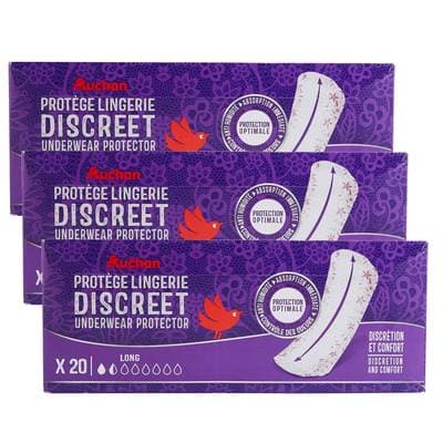 Auchan Discreet protège lingerie long, Lot de 3x20 pièces