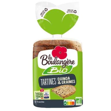 La Boulangère Pain de Mie Tartine Bio Quinoa et Graines, 12 tranches - 450g