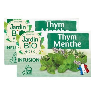 Jardin Bio Etic Infusion Thym Menthe Bio - 20 sachets, Lot de 2x30g