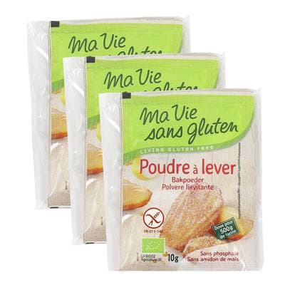 Ma Vie Sans Gluten Poudre à lever Bio et sans gluten, Lot de 3x40g