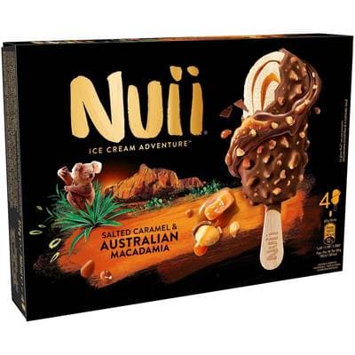 Nuii Bâtonnets glacés Macadamia d'Australie & Caramel salé, 4 bâtonnets - 272g