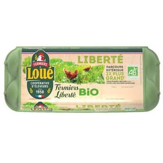 Loué Oeufs bio fermier calibre moyen, 10 oeufs