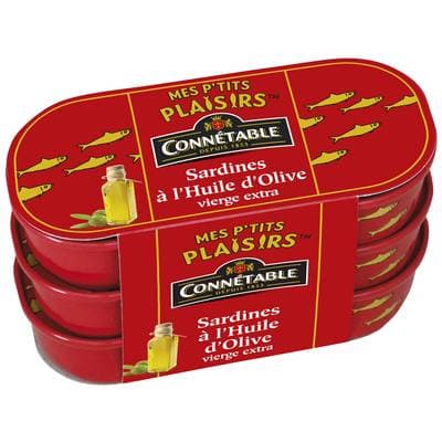 Connetable Sardines à l'Huile d'Olive Vierge Extra, 3x55g