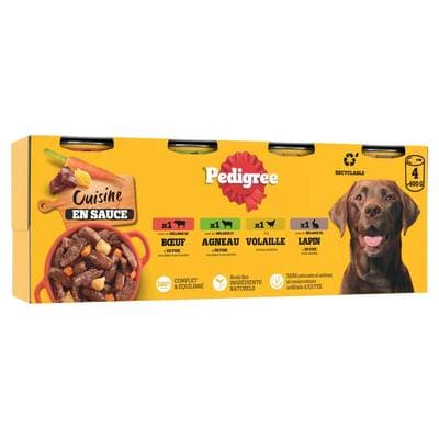 Pedigree Boites Pâtée en sauce 4 Variétés Pour Chien Adulte, 4x400g