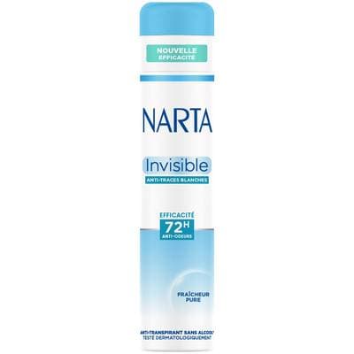 Narta Déodorant Invisible Anti-Traces Blanches Efficacité 72H Anti-Odeurs Fraîcheur Pure, 200ml