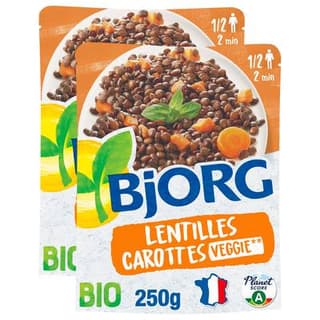 Bjorg Lentilles carottes fondantes Plat Cuisiné bio, Lot de 2x250g
