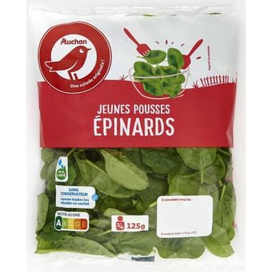 Auchan Jeunes Pousses d'epinards, 125g