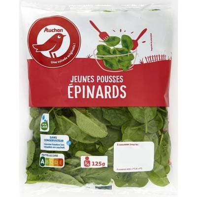 Auchan Jeunes Pousses d'epinards, 125g