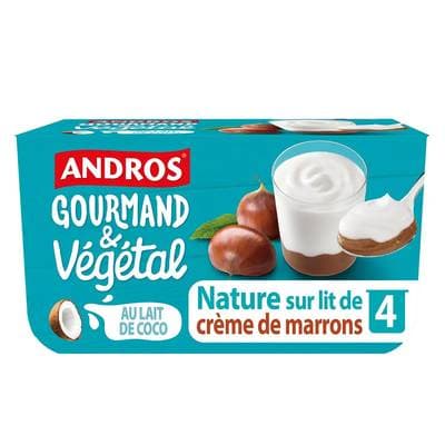 Andros Gourmand et Végétal Brassé coco nature sur lit de crème de marrons, 4x100g
