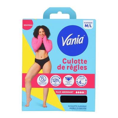 Vania Culotte menstruelle Taille M/L Noire Flux Abondant, 1 culotte