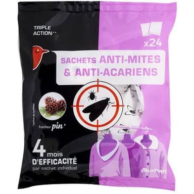 Auchan Sachets anti-mites & acariens fraîcheur pin, 24 sachets