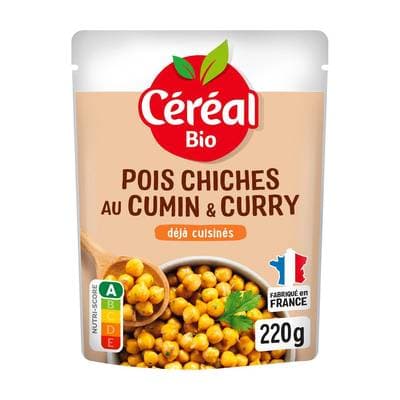 Céréal Bio Pois chiche cumin & curry cuisinés Bio en sachet micro-ondable, 220g