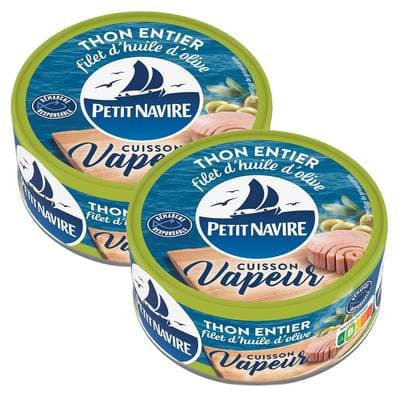 Petit Navire Thon vapeur et filet d'huile d'olive vierge extra, Lot de 2x130g