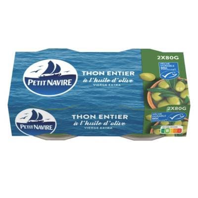 Petit Navire Thon Entier à l'Huile d'Olive Vierge Extra MSC, 2x80g