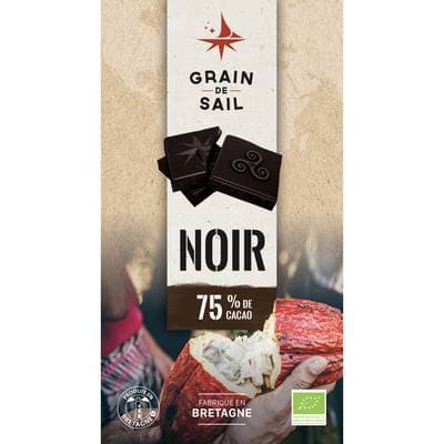 Grain de Sail Tablette de chocolat noir bio 75% cacao, 100g