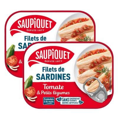 Saupiquet Filets de Sardines Tomate et Petits Légumes, Lot de 2x100g
