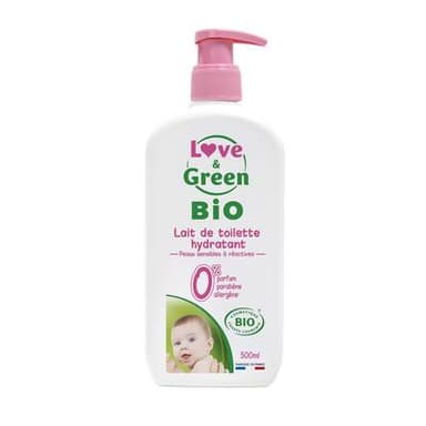 Love & Green Lait de toilette hydratant bébé Bio, 500ml