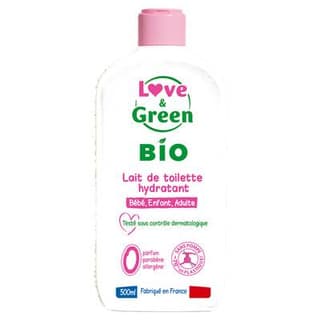 Love & Green Lait de toilette hydratant bébé Bio, 500ml