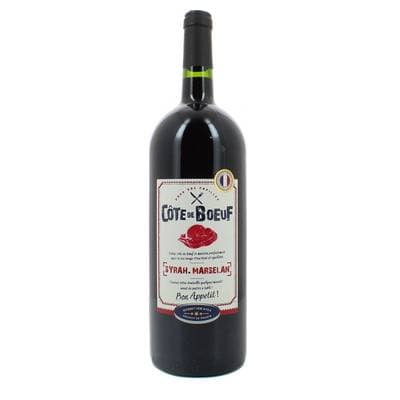 Vin de pays d'Oc rouge IGP Côte de Boeuf cépage Syrah - Marselan, 1,5L
